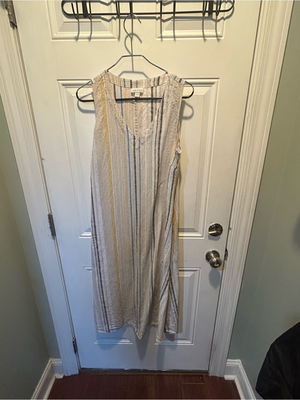 J. Jill Striped Sleeveless Midi Dress in Cream, Blue and Yellow